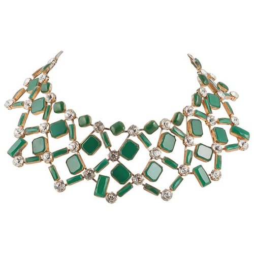 Kenneth Jay Lane 1960s spectacular green glass and clear paste collar necklace