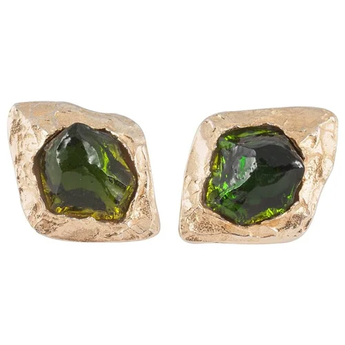 Olive green Lucite and gilt ear clips , Yves Saint Laurent Rive Gauche, 1980s