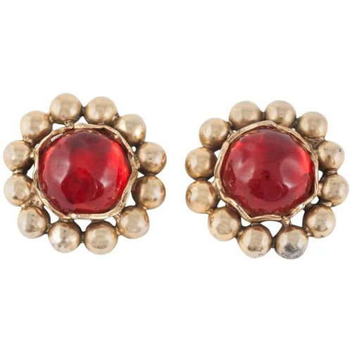 Ruby Lucite and gilt metal large ear clips, Yves Saint Laurent Rive Gauche 1980s