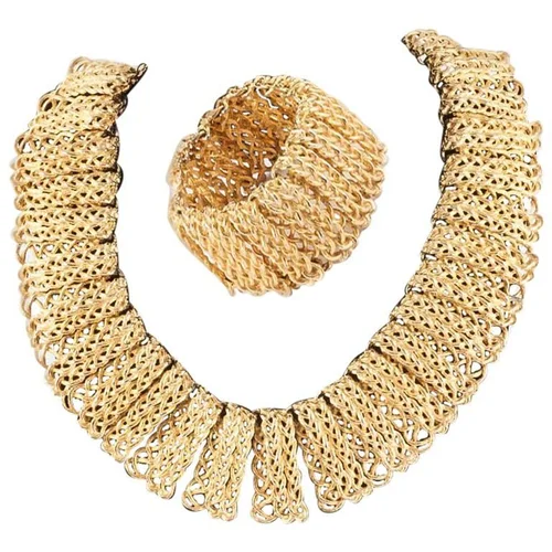 Mosell NYC Egyptian style gilt collar and bracelet, 1960s