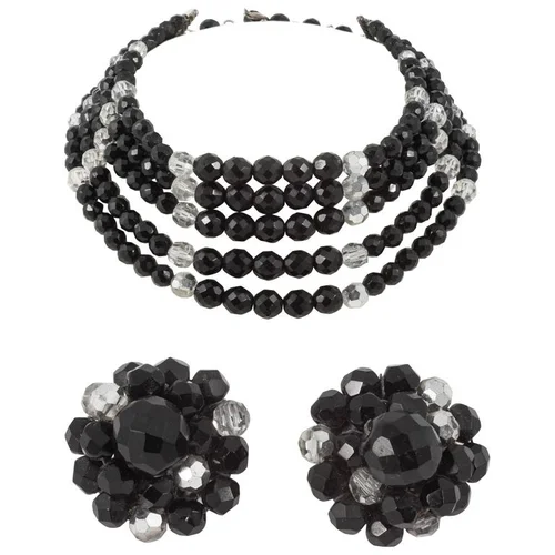 Schiaparelli 5 strand choker and matching clip earrings, 1950s