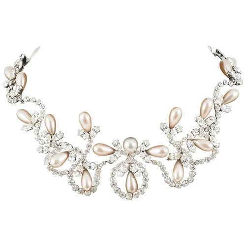 Christian Dior Elegant clear paste and pearl arabesque necklace, 1950s