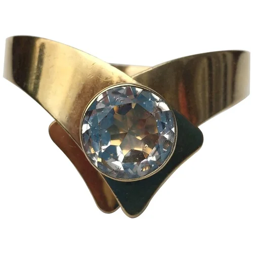 Sleek Finnish 1970s Sterling silver gilt and rock crystal dramatic cuff bracelet