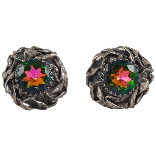 Elsa Schiaparelli Rivoli glass and crumpled effect silver tone earrings, 1950s