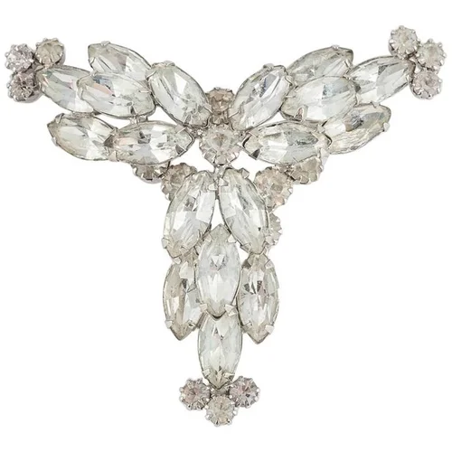Marquise cut rhinestone and rhodium plated brooch or pendant, 1950s