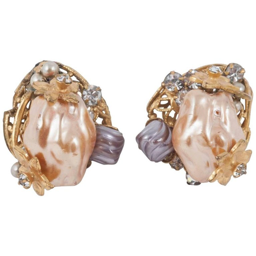 Robert Original Apricot faux pearl, Russian gilt and crystal earrings 1950s