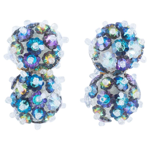 Handbeaded sea coloured crystal 'double ball' earrings, Coppola e Toppo, c1967
