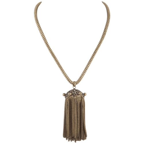 Brass tassle pendant on a circular box construction brass chain, 1940s