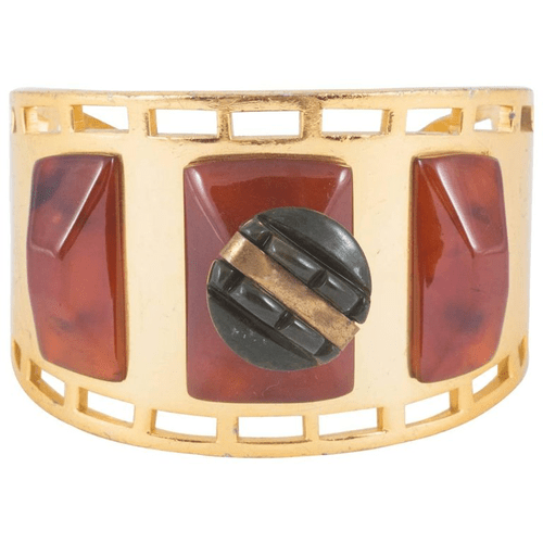 Flamand Paris Art Deco Bakelite and anodised aluminium cuff bracelet, 1930s