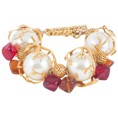 Phillipe Ferrandis 1990s huge pearl, Gripoix glass and gilt metal bracelet