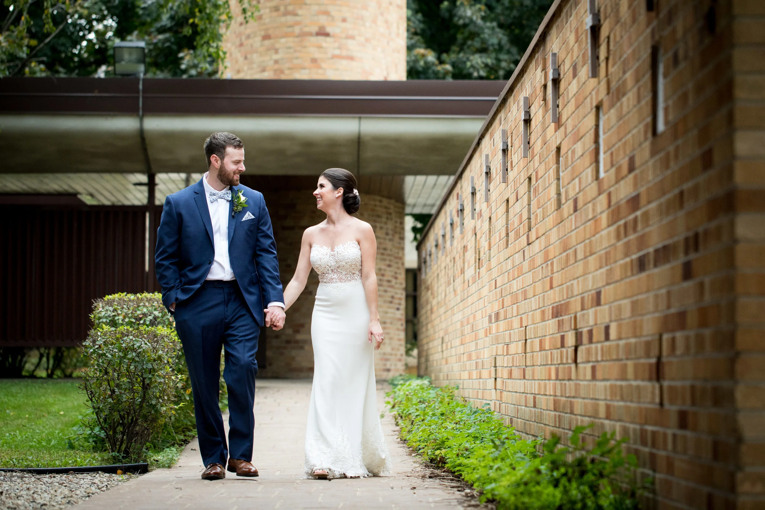 bride and groom walking
