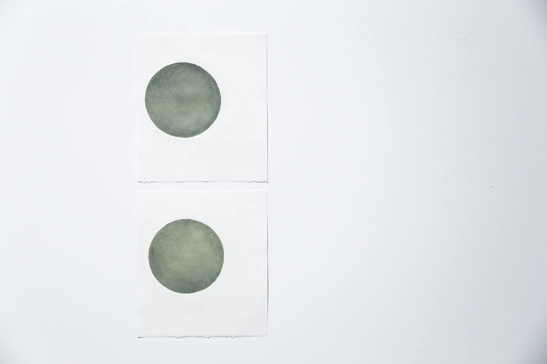 Untitled (Dual Moons) , 2019 two collagraph prints on paper, distance variable