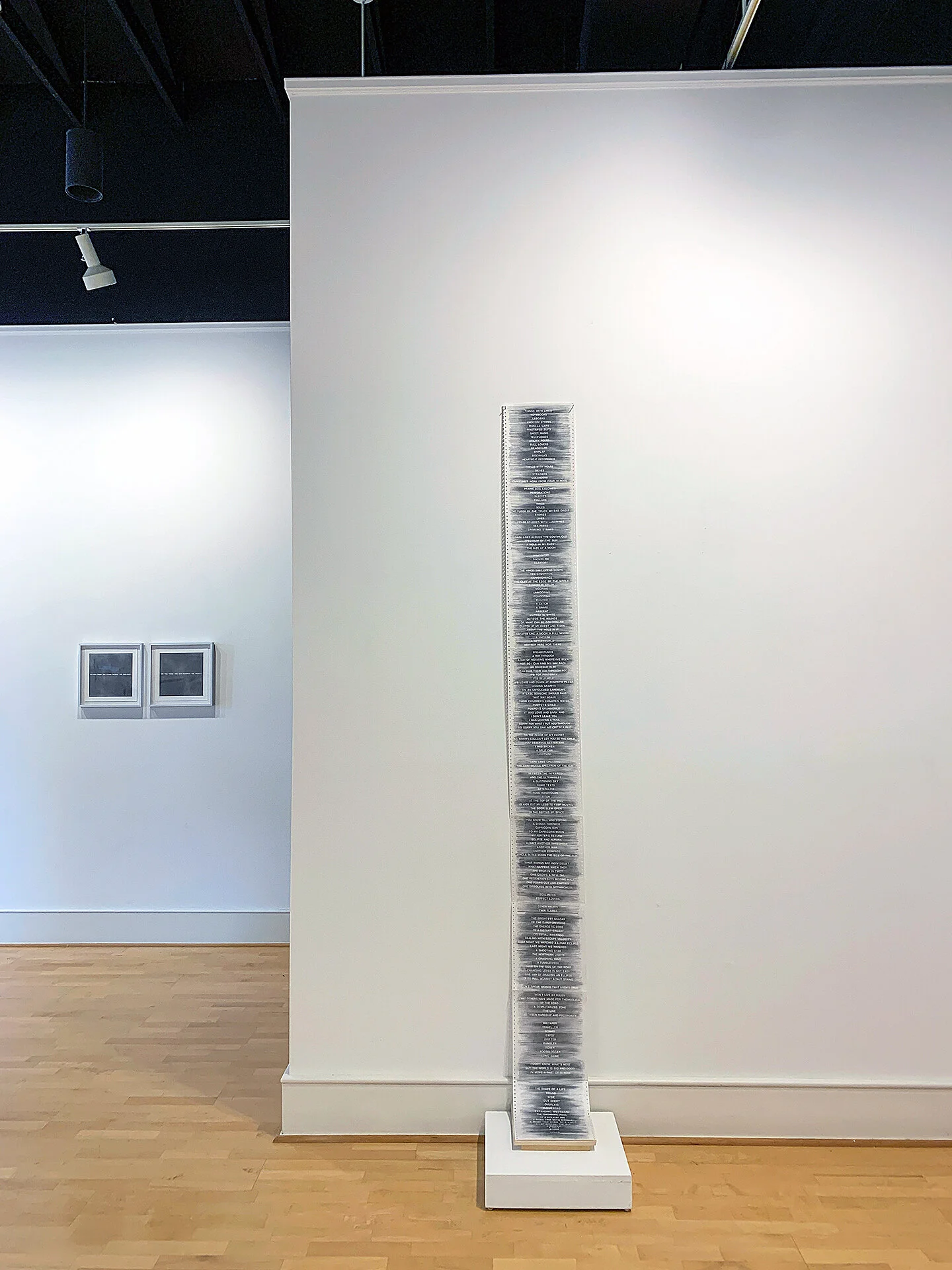 Installation view. Background left:  Words That Block Out the Light
