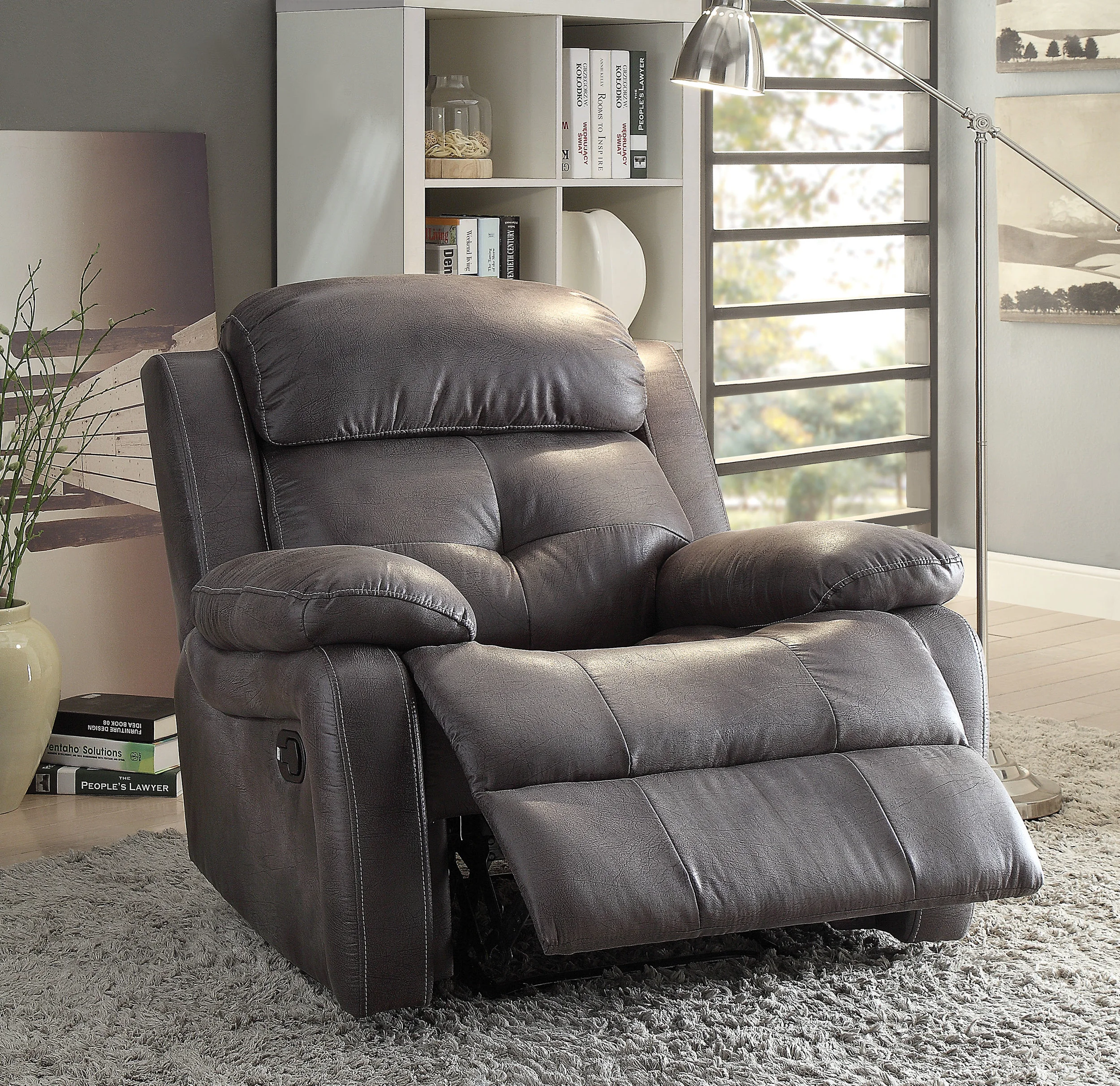 Recliner Grey Polished Microfiber 