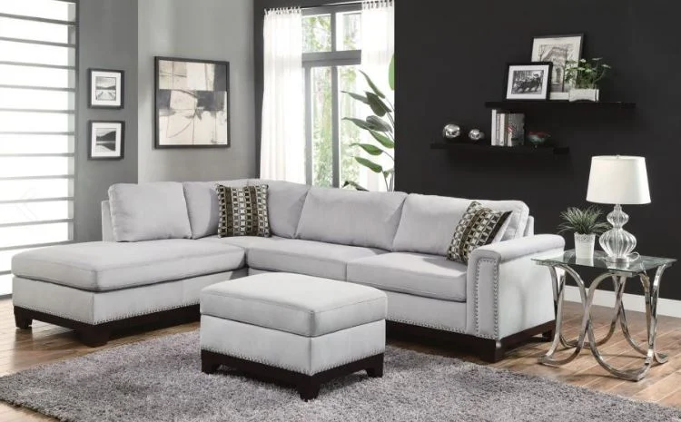 Light Grey Velvet Sectional & Ottoman