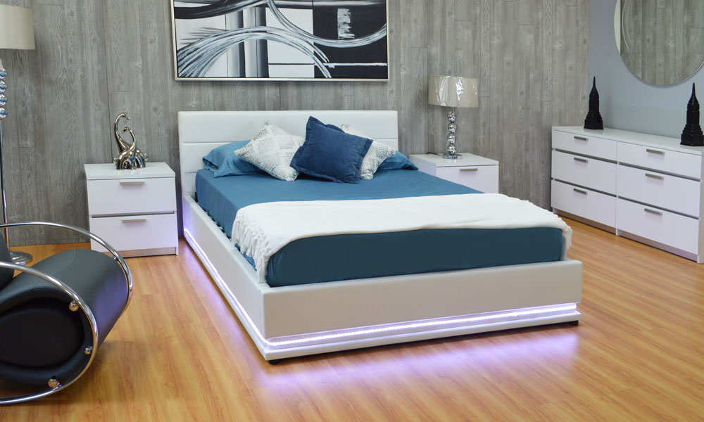 Upholstered Storage Bed with LED Light — Furniture Store | Miami Fl Wholesale Prices