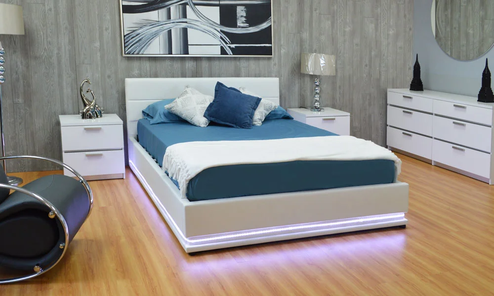 Upholstered Storage Bed with LED Light