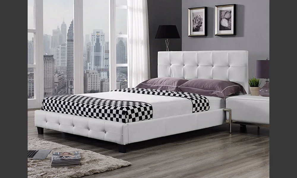 Modern Upholstered Bed with Diamonds Details
