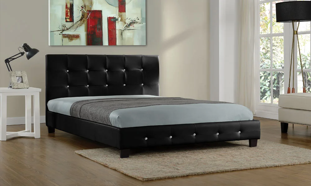 Modern Upholstered Bed with Diamonds Details