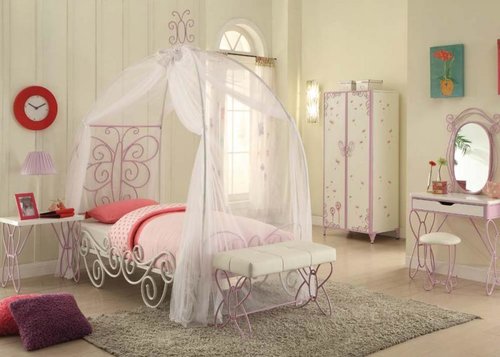 White Light Purple Canopy Bedroom Set, Canopy Curtains For Twin Bed