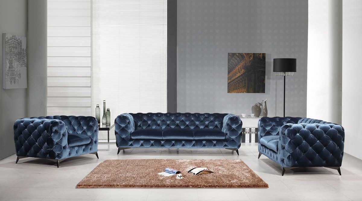Modern Blue Fabric Sofa Set