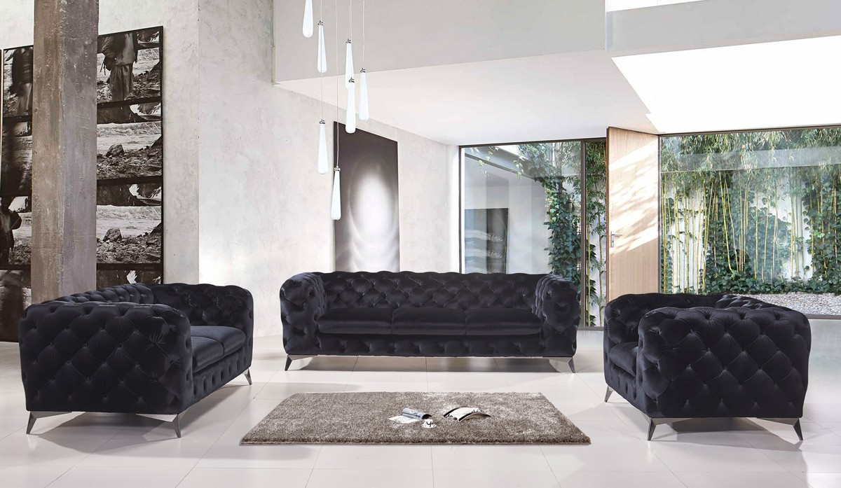 Modern Black Fabric Sofa Set