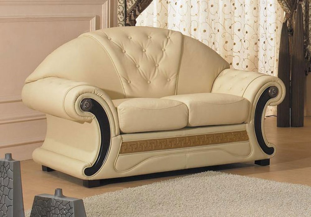 Traditional Italian Leather Set, Versace Beige Leather Sectional Sofa In Traditional Style