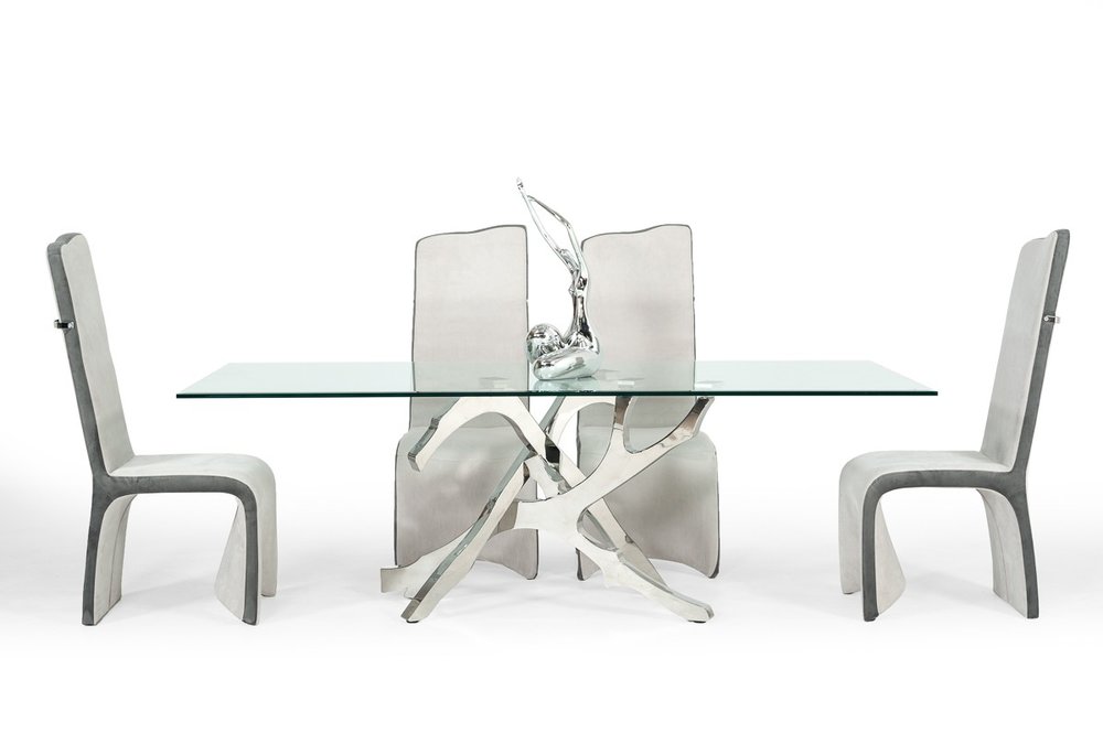 Modern Glass Stainless Steel Dining, Glass And Stainless Dining Table Set