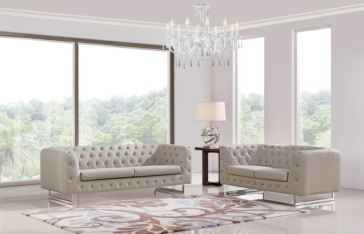 Modern Beige Fabric Sofa Set