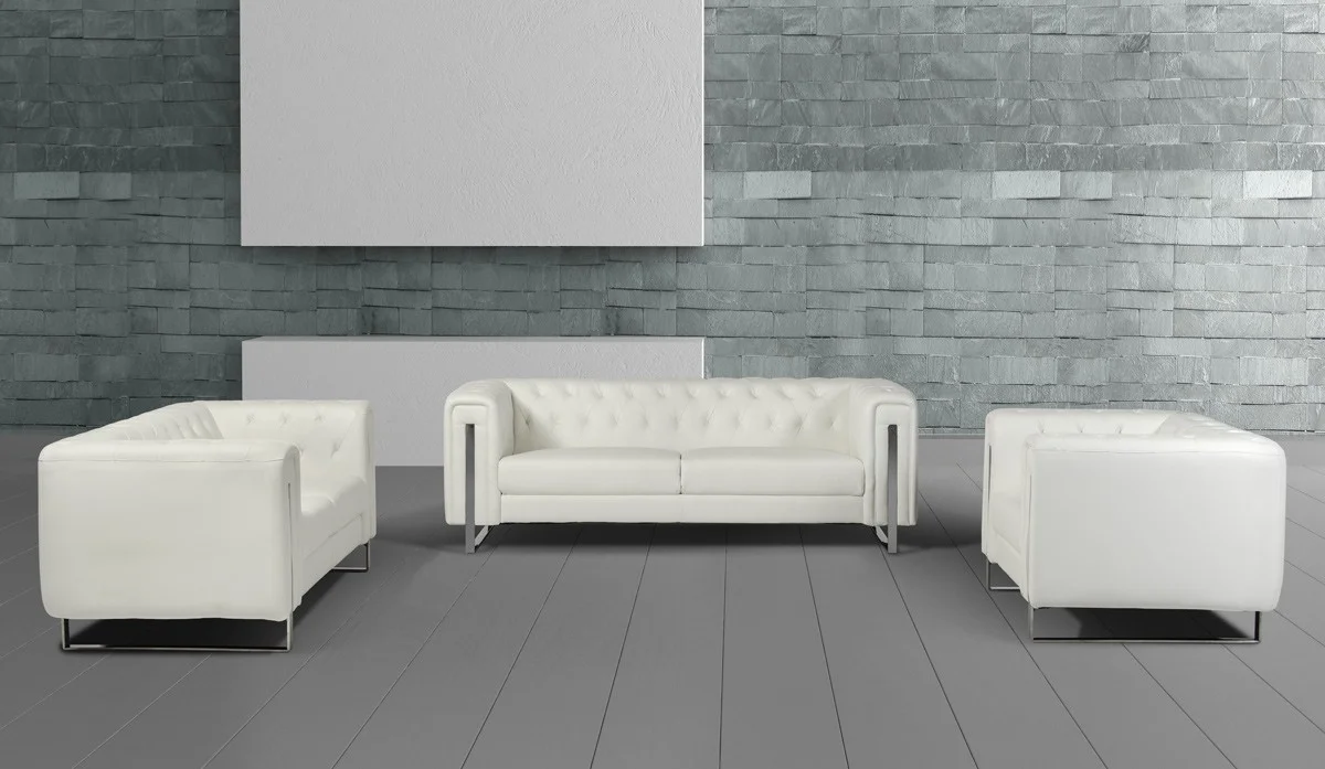 Modern White Leatherette Sofa Set