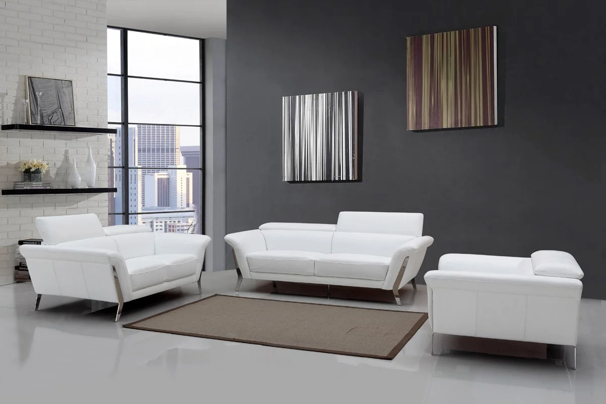 Modern White Leather Sofa Set