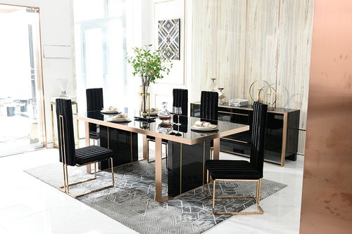 Modern Black And Rosegold Dining Set, Rose Gold Dining Room Chairs