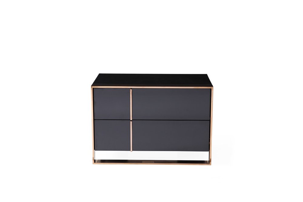 Modern Black And Rosegold Bedroom Set, Black And Gold Nightstand Dresser Set