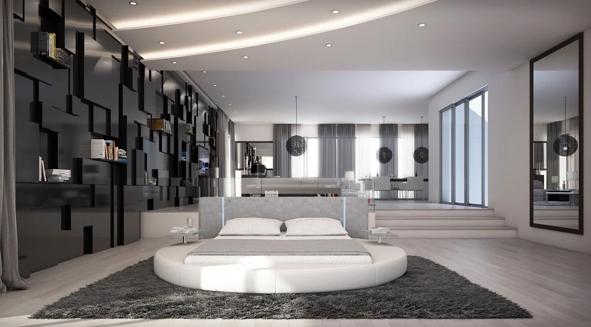 Modern Eco-Leather Bed with LED Lights