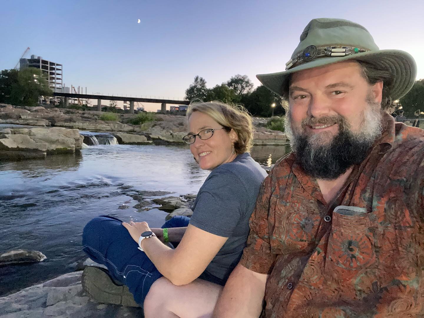 Harbor watch: in Sioux Falls because Kileen&rsquo;s mom had heart surgery. So we sat by the falls last night to reconnect and recenter. Thank God for modern medicine and all healers.