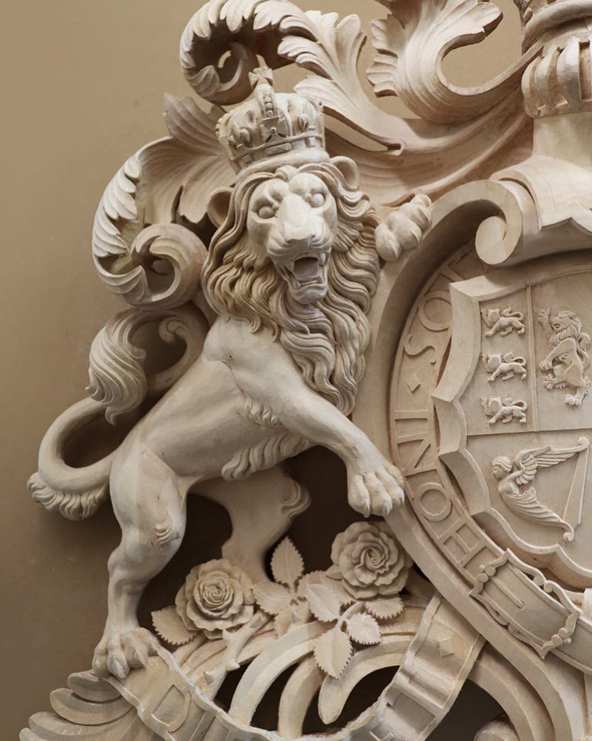 A close up of the lion from the King George III coat of arms. &lsquo;The king of beasts&rsquo; has a long tradition in heraldry, and generally holds the same symbolic meanings we associate with lions today: bravery, royalty and strength.

Lions have 