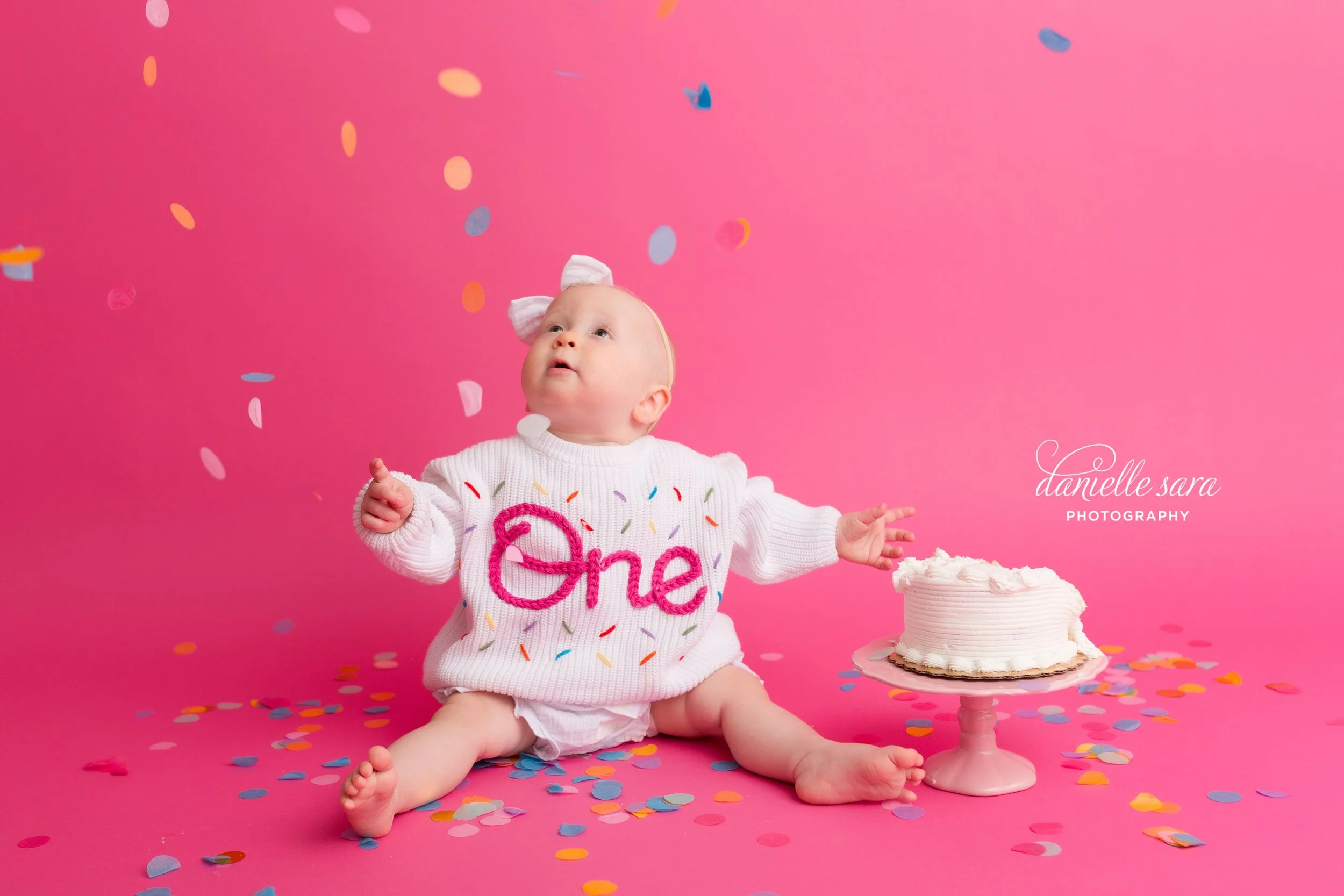 Pink Confetti Cake Smash | DMV Cake Smash Photographer