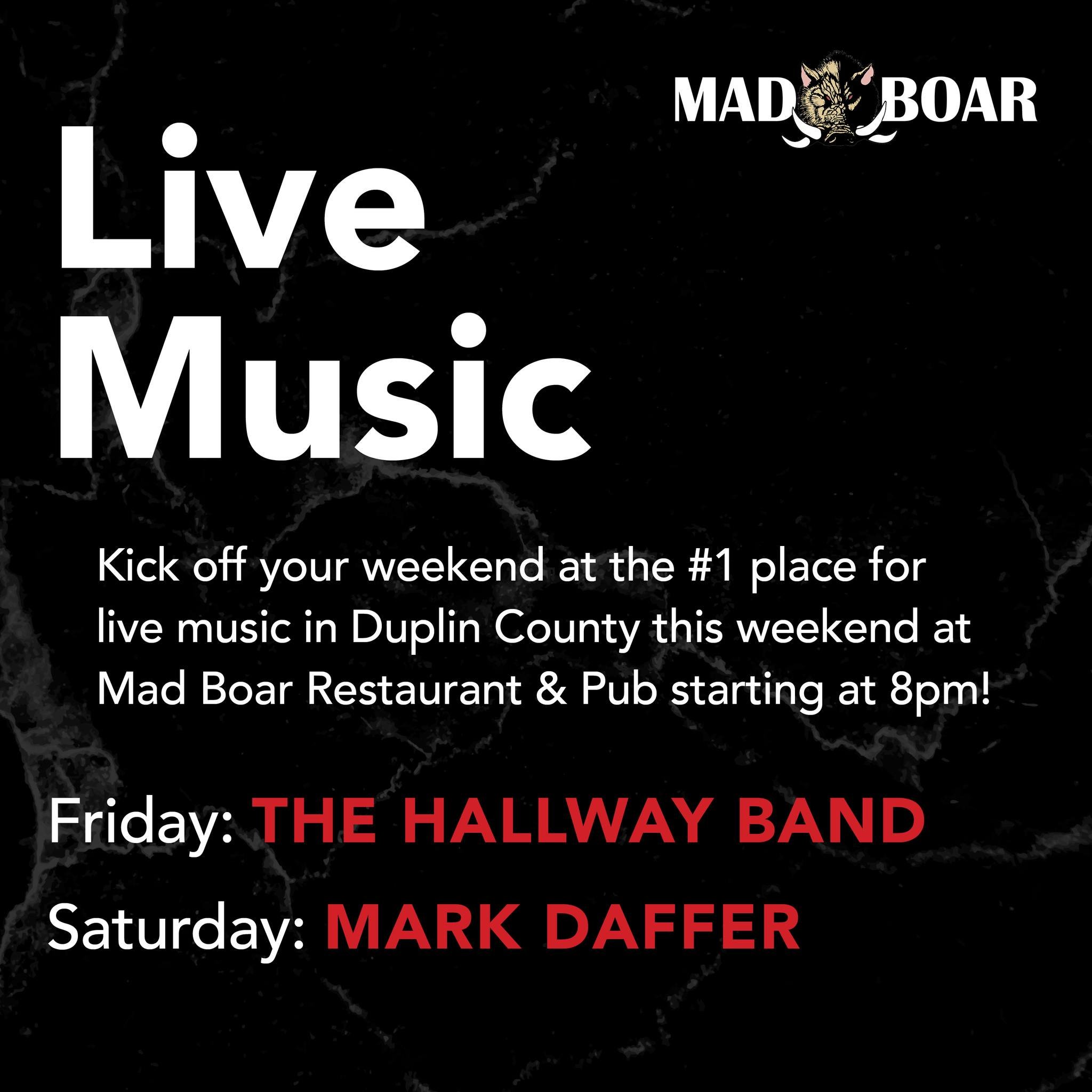 Ready to kick back and relax? Join us at Mad Boar for a weekend filled with fantastic food, refreshing drinks, and live entertainment by The Hallway Band and Mark Daffer. Let the good times roll!

#livemusic #supportlocalmusic #localband #madboarnc #