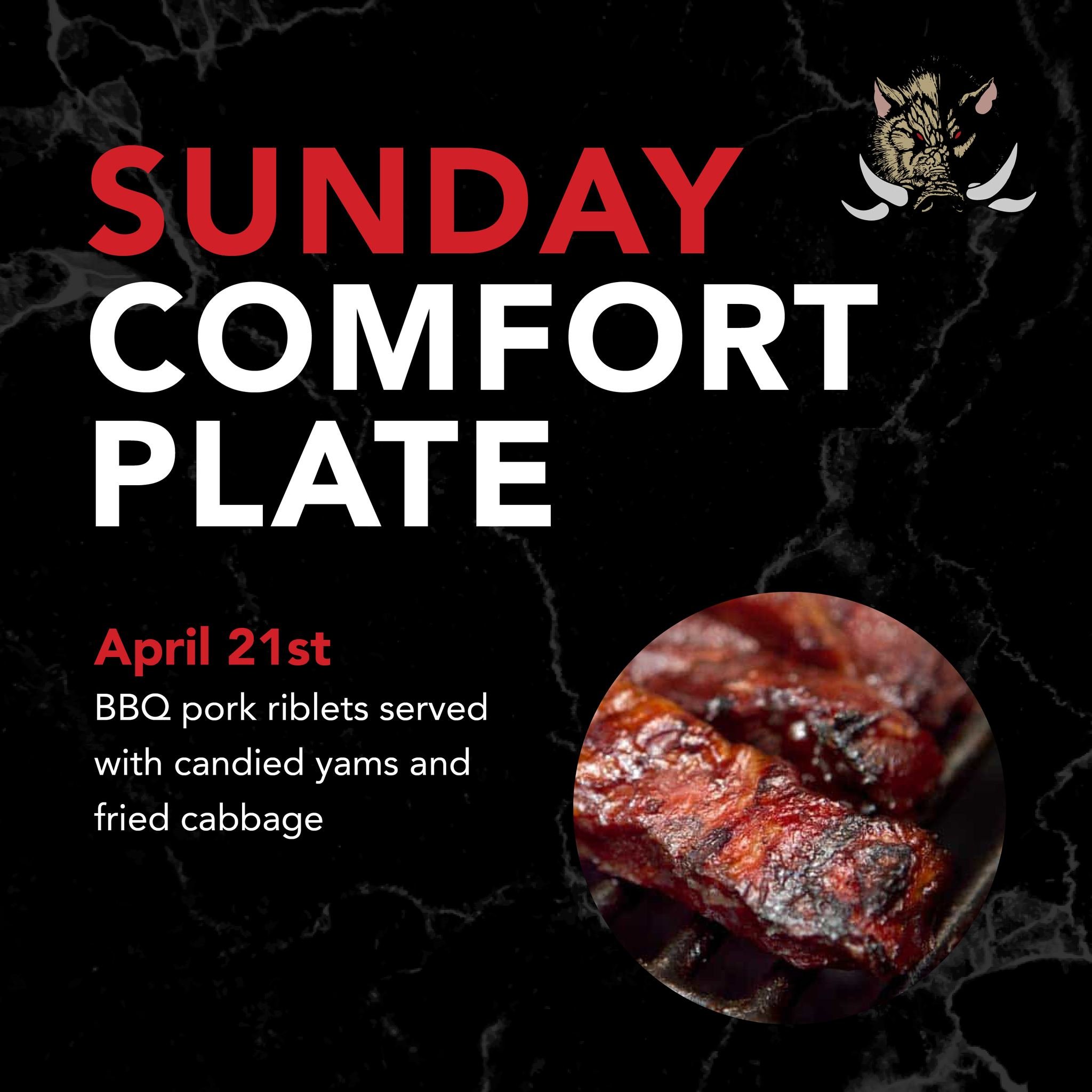 Craving comfort food? Join us this Sunday for our Sunday Comfort Special featuring BBQ pork riblets, candied yams, and fried cabbage!

#madboarnc #exit385 #tastethemadness #sundaycomfortspecial #bbq #pork
