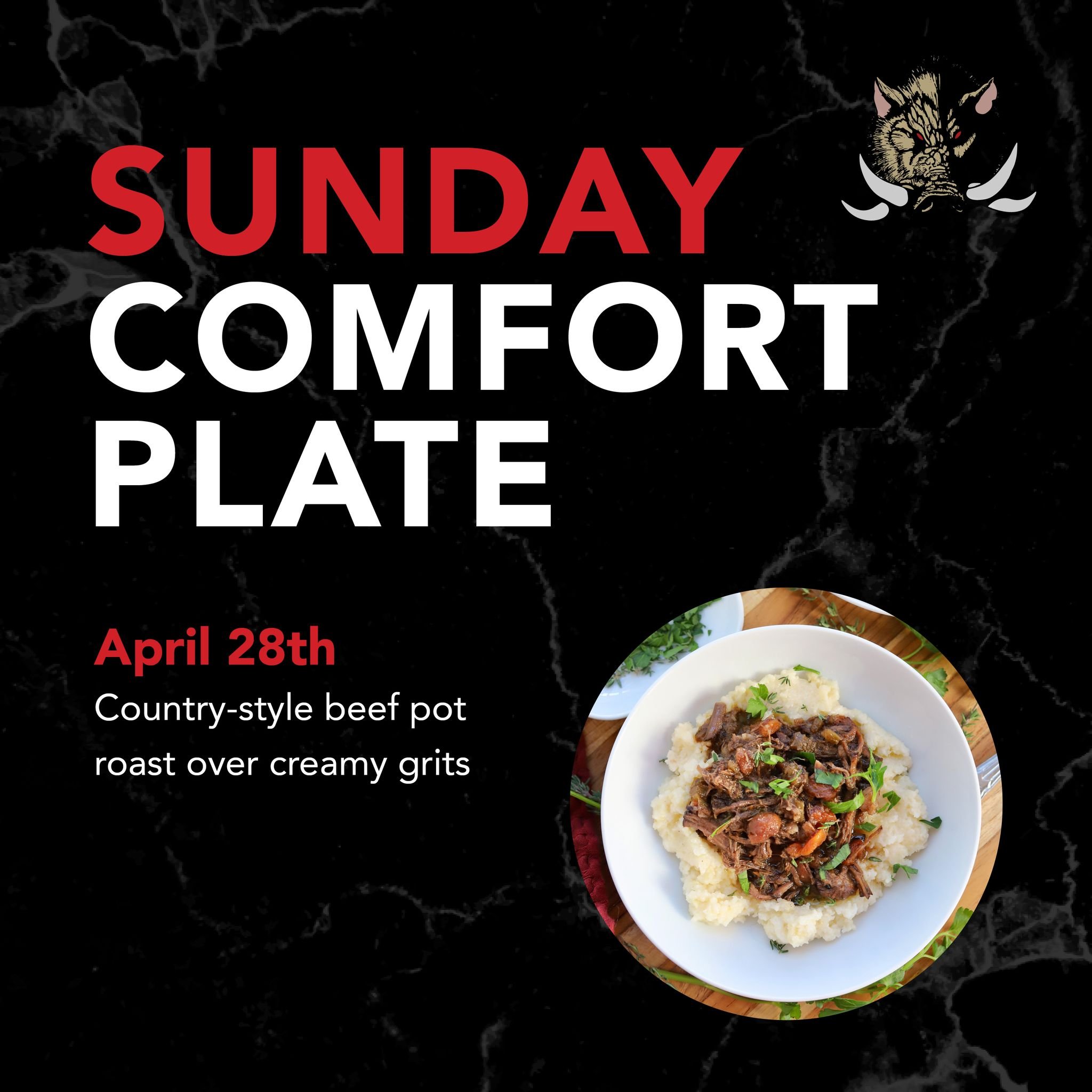 Craving some down-home comfort food? Join us at Mad Boar on April 28th for our Sunday Comfort Plate Special featuring irresistible country-style beef pot roast over creamy grits.  See you there! 😍 

#madboarnc #wallacenc #ComfortFoodCraving #sundays