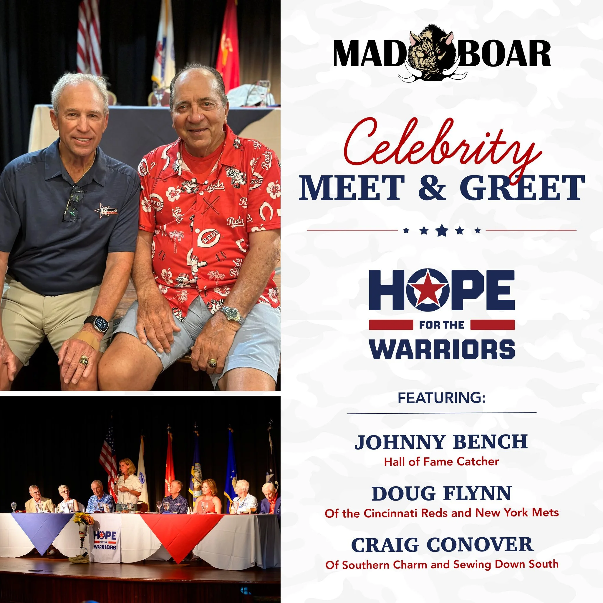 ⭐ Celebrity Guests. Live Music. A Night to Remember.

Join us at Mad Boar Restaurant &amp; Pub on Saturday, August 29, as we host an unforgettable evening to kick off the Hope For The Warriors Invitational weekend.

🖊️ 6:00 PM | Celebrity Meet &amp;