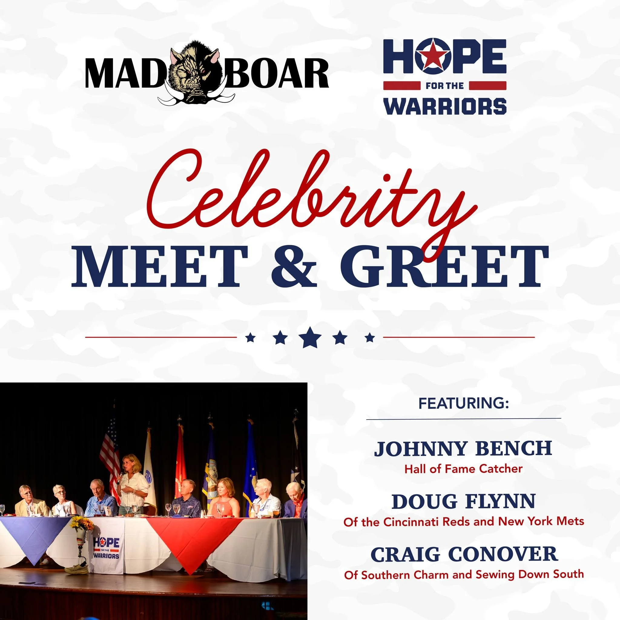 August is here, and the countdown is on! ⏱️

On Saturday, August 29, Mad Boar Restaurant &amp; Pub is kicking off the Hope For The Warriors Celebrity Invitational Weekend with an evening of celebrity guests, live music, and great food.

6:00 PM | Cel