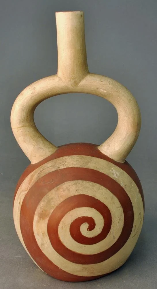 MOCHE, STIRRUP  WITH SPIRAL ORNAMENT