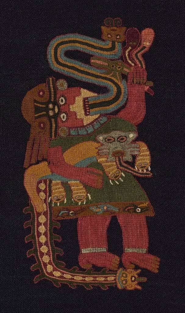 PARACAS, MANTLE FRAGMENT DEPICTING SERPENTS