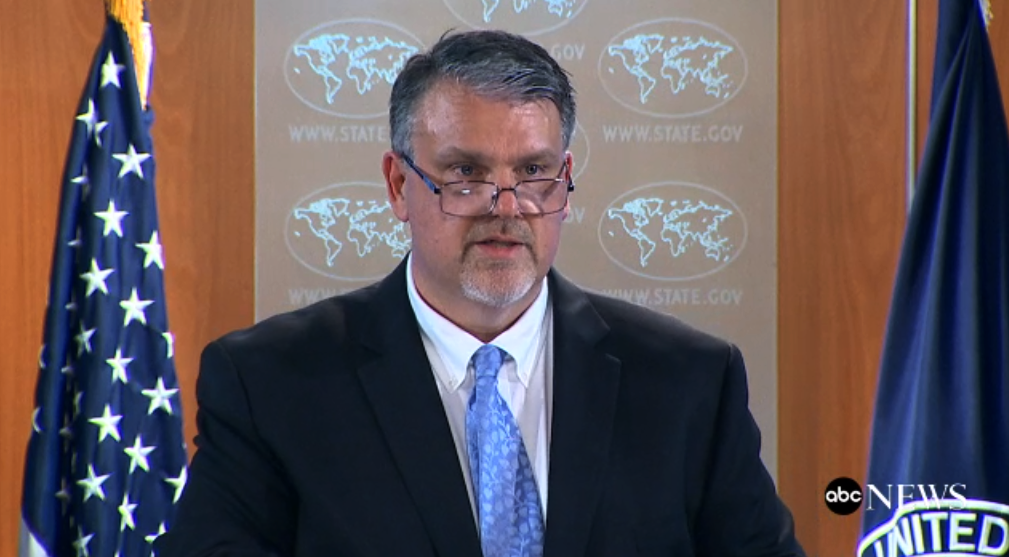National Counterterrorism Center Director Nicholas J. Rasmussen addresses reporters at a State Department briefing on the Lebanese militant group Hezbollah. Oct. 10, 2017.