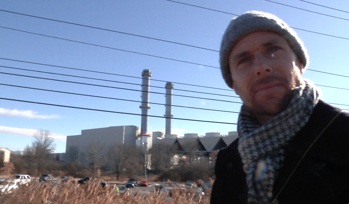 Scott Martens at the weekly picket at the CPV fracked gas power plant.