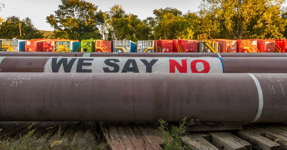 A message from activists on the Algonquin pipeline.Photo by Erik McGregor