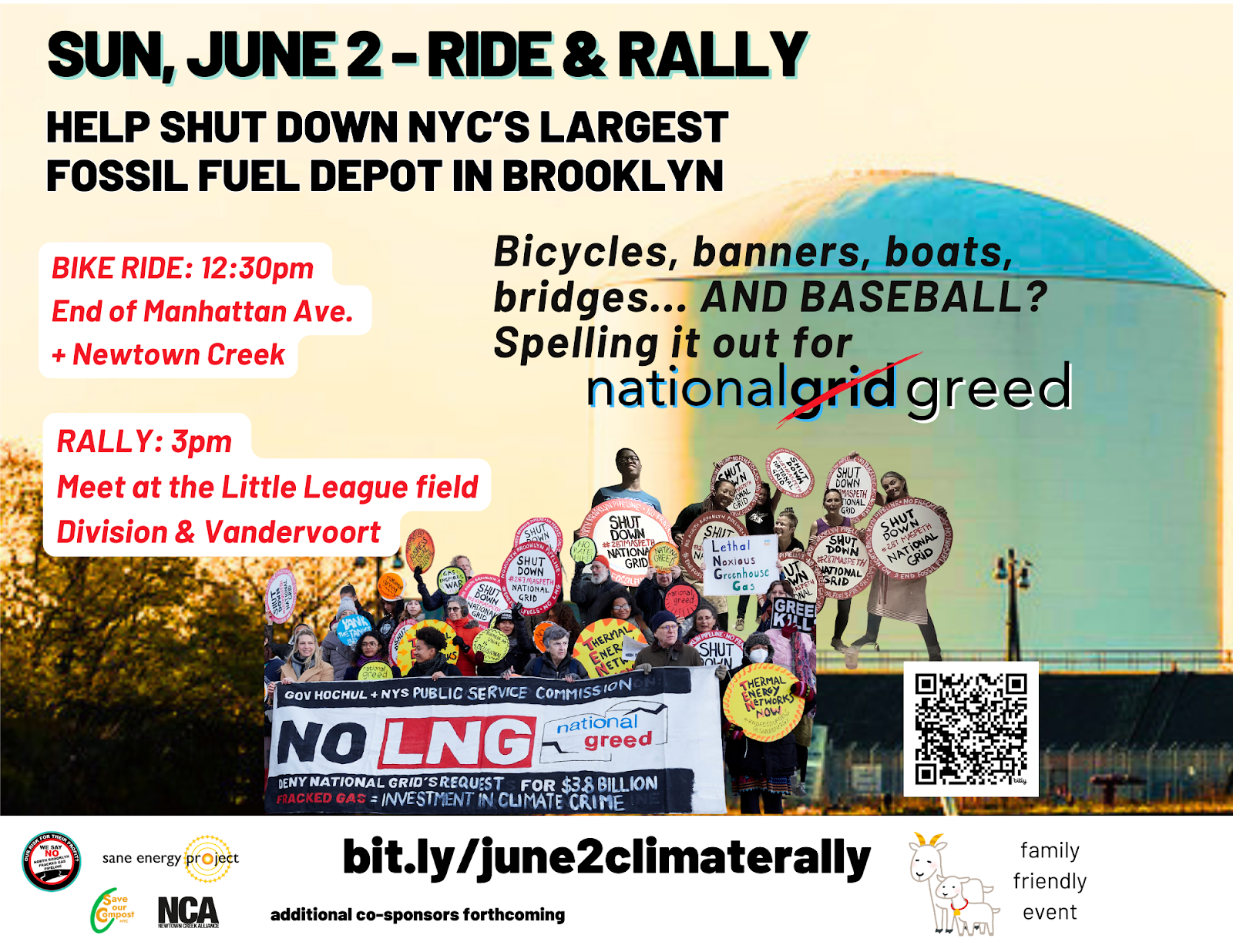Help Shut Down NYC's largest Fossil Fuel Depot: Spelling It Out For National Grid: Bikes-Boats-Banners-Bridges... and Baseball?