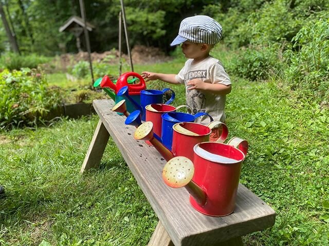 We had many helpers watering the garden this morning! It was a beautiful first week back! 🌱 #gardenkids #outdooreducation #helpinghands #828isgreat #pisgahcollective