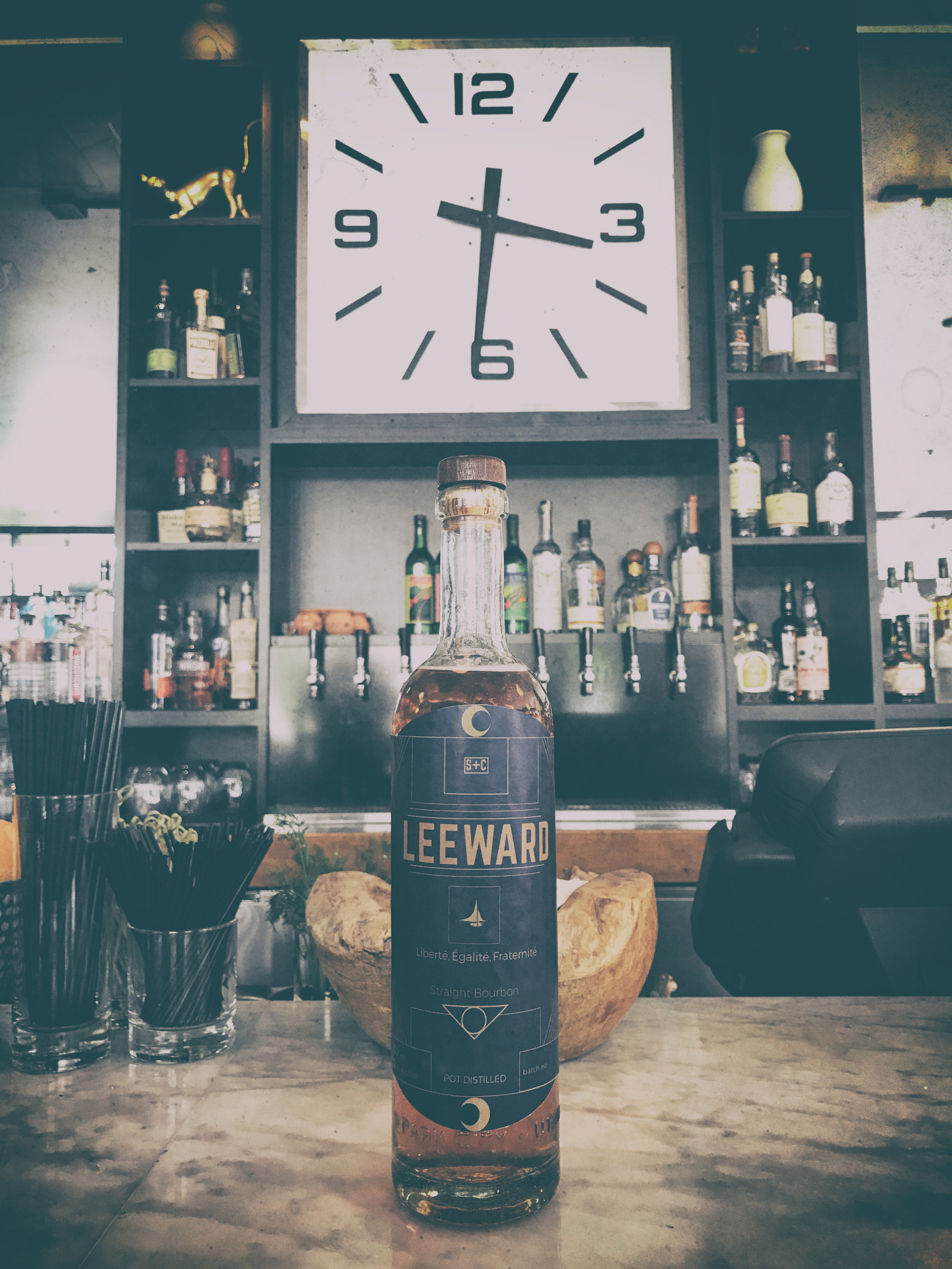 A bottle of Leeward Straight Bourbon